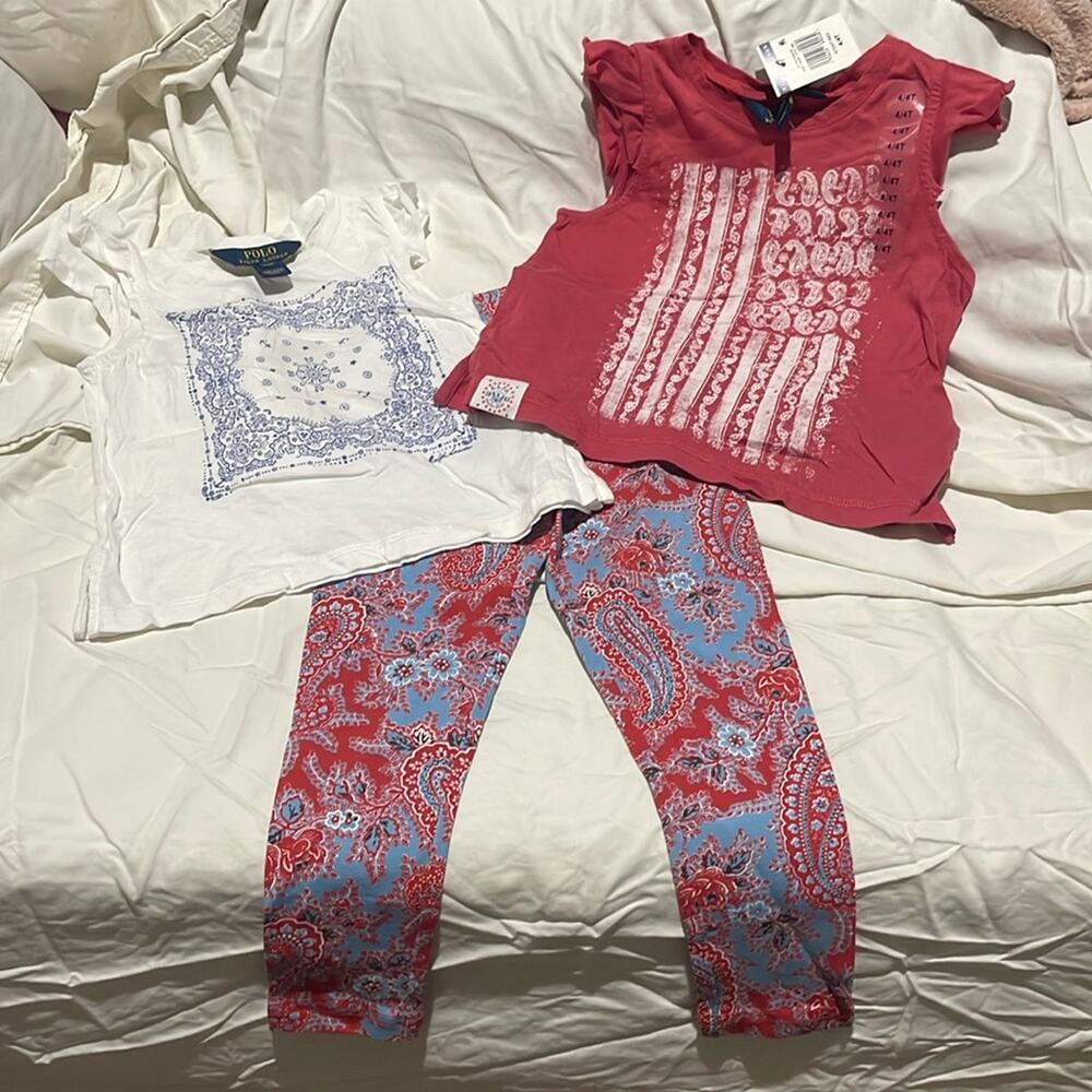 Ralph Lauren 4 trio of legging nwt and 2 matching short sleeve t nwt and euc set